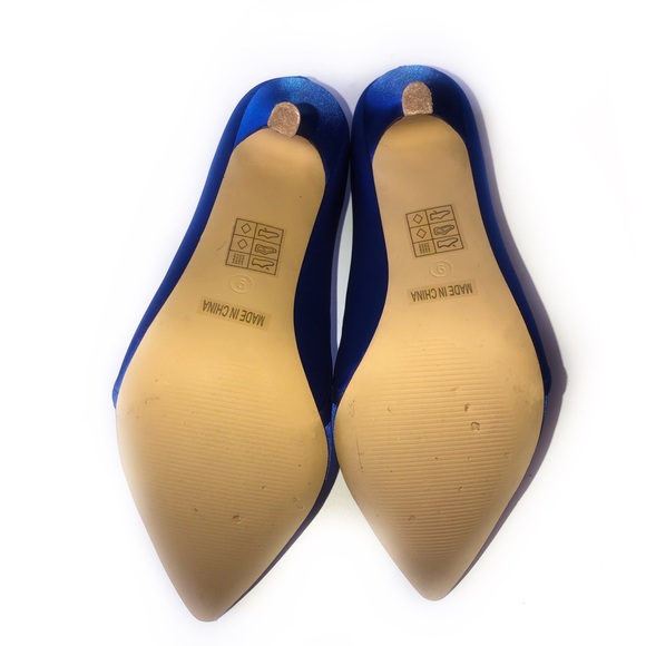 ELEGANT PARK BLUE SATIN POINTED TOE SIZE 6 HEELS - Picture 6 of 7